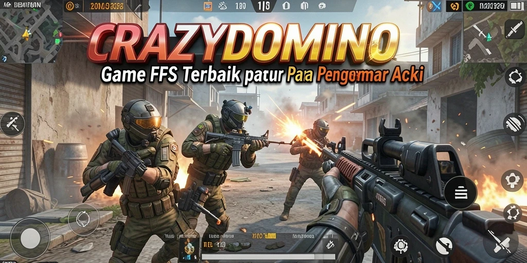 Tampilan gameplay mendebarkan dari CRAZYDOMINO dengan aksi FPS yang intens.