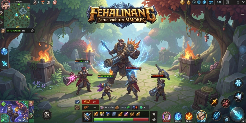 Tangkapan layar gameplay <strong>GIM999</strong> yang menunjukkan pertarungan epik dalam dunia MMORPG.