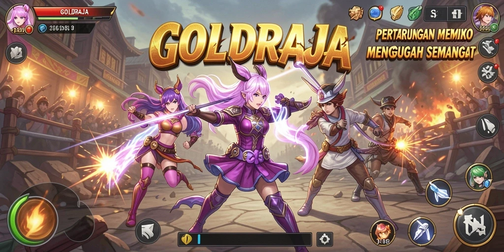 Screenshot gameplay GOLDRAJA menampilkan karakter bertarung dengan efek spesial.
