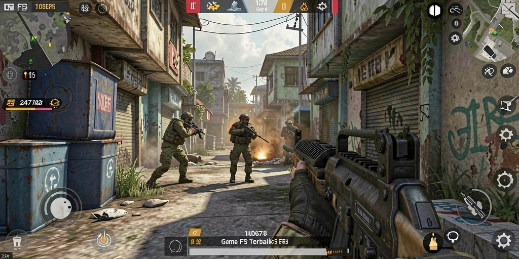 Tangkapan layar ID678 menampilkan aksi gameplay FPS yang mendebarkan.