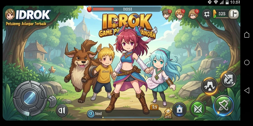 Screenshot gameplay IDROK dengan aksi karakter anime.