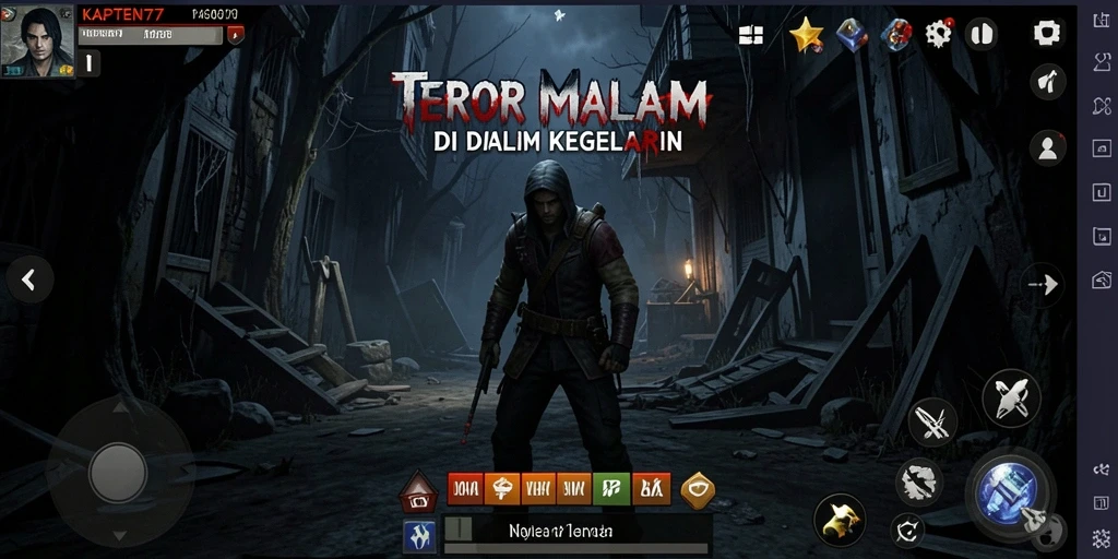 Tampilan gameplay KAPTEN77 yang mencekam dan penuh aksi horror.