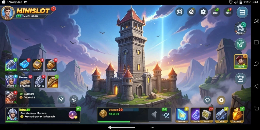 Screenshot menunjukkan aksi seru dalam MINISLOT dengan gameplay Tower Defense.