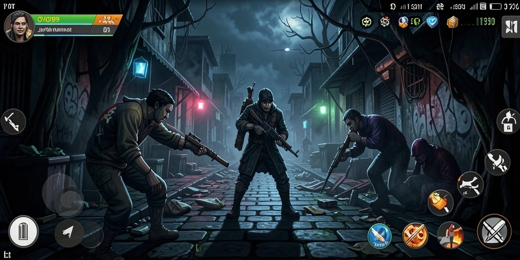 Screenshot gameplay OVO99 menampilkan suasana kegelapan yang mencekam.