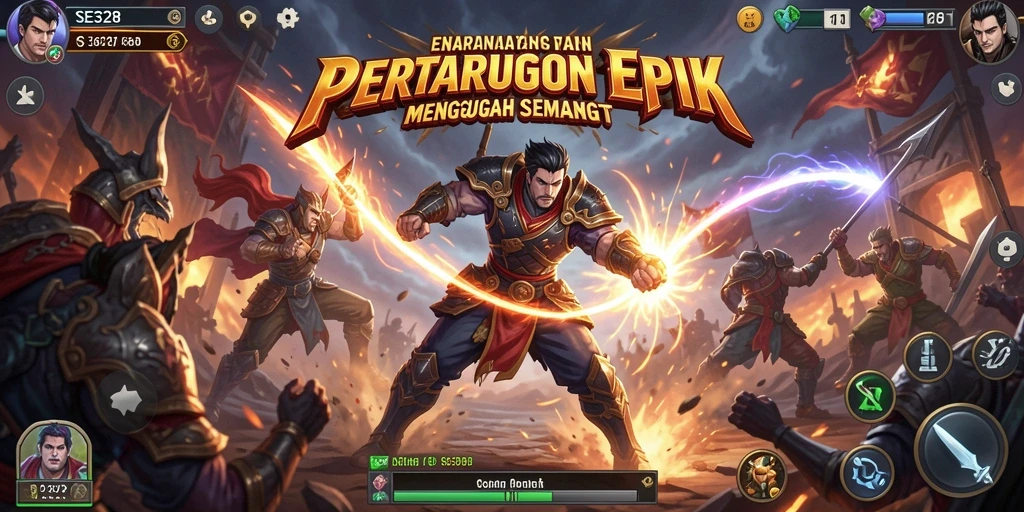 Screenshot SE328 menampilkan pertarungan intens dengan karakter yang berbeda.