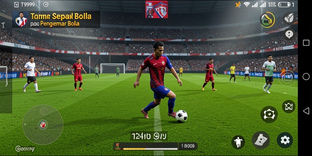 Tangkapan layar dari gameplay T9999 yang menampilkan aksi seru di lapangan sepak bola.