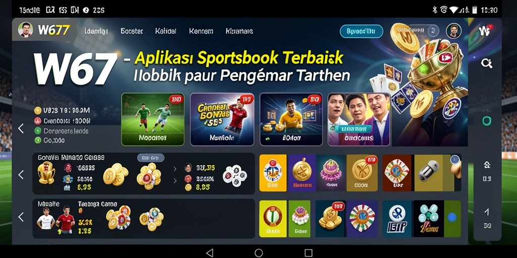 Screenshot gameplay W67 menampilkan berbagai pilihan taruhan olahraga.
